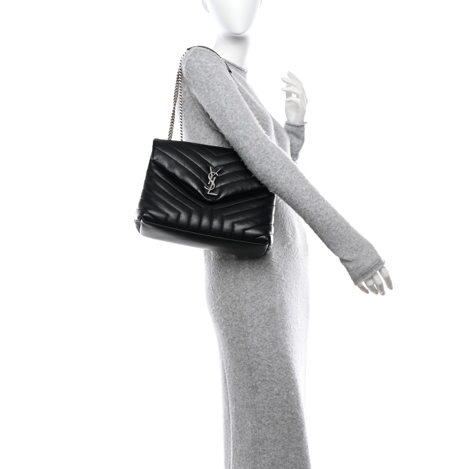 Saint Laurent Calfskin Y Quilted Monogram Medium Loulou Chain Satchel Black 2 of 14