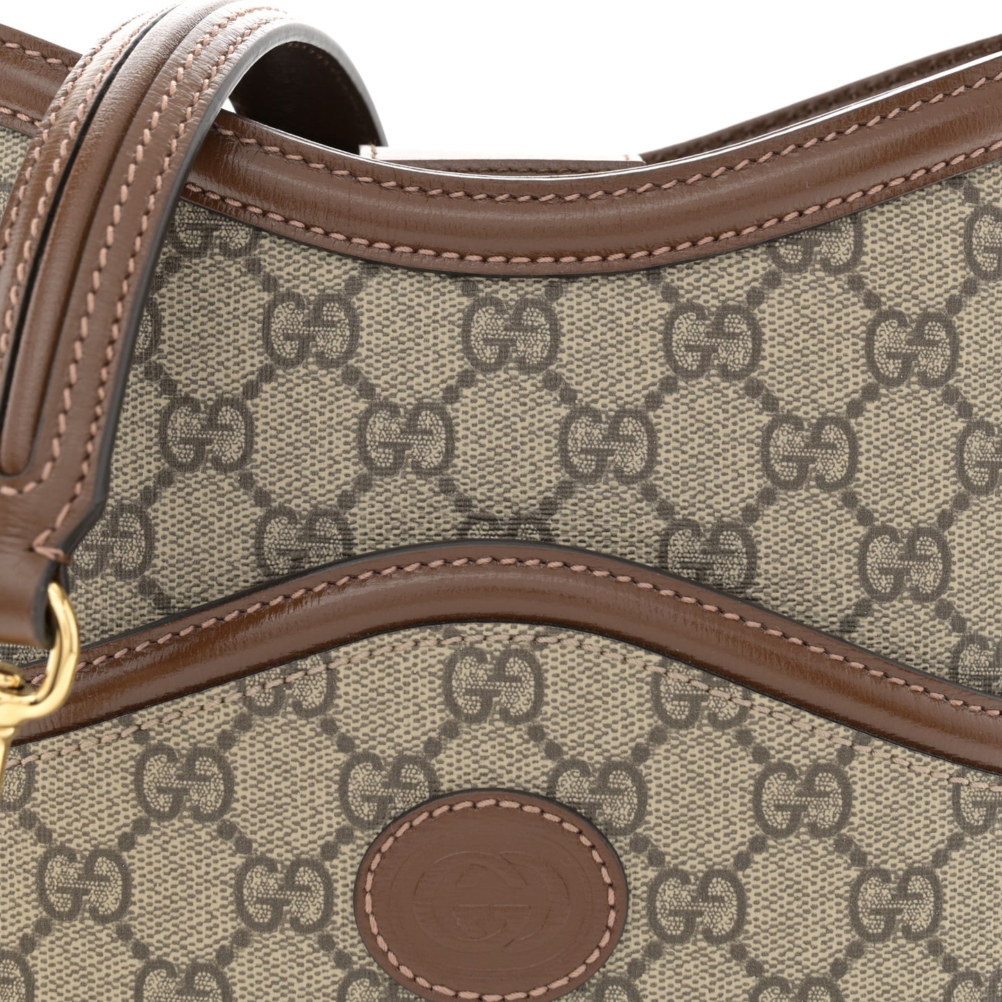 GG Supreme Monogram Azalea Calfskin Retro Interlocking G Chain Shoulder Bag Beige Ebony Brown Sugar
