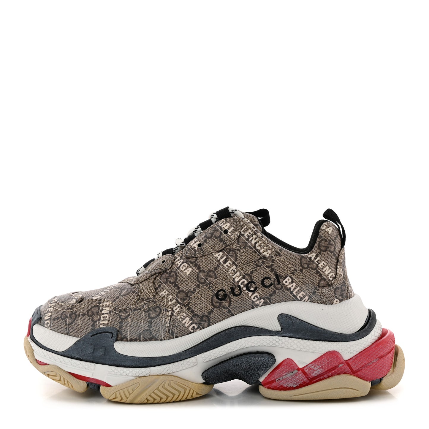 X GUCCI GG Supreme Monogram Allover Logo Womens Triple S Sneakers 37 Beige Ebony Mystic White