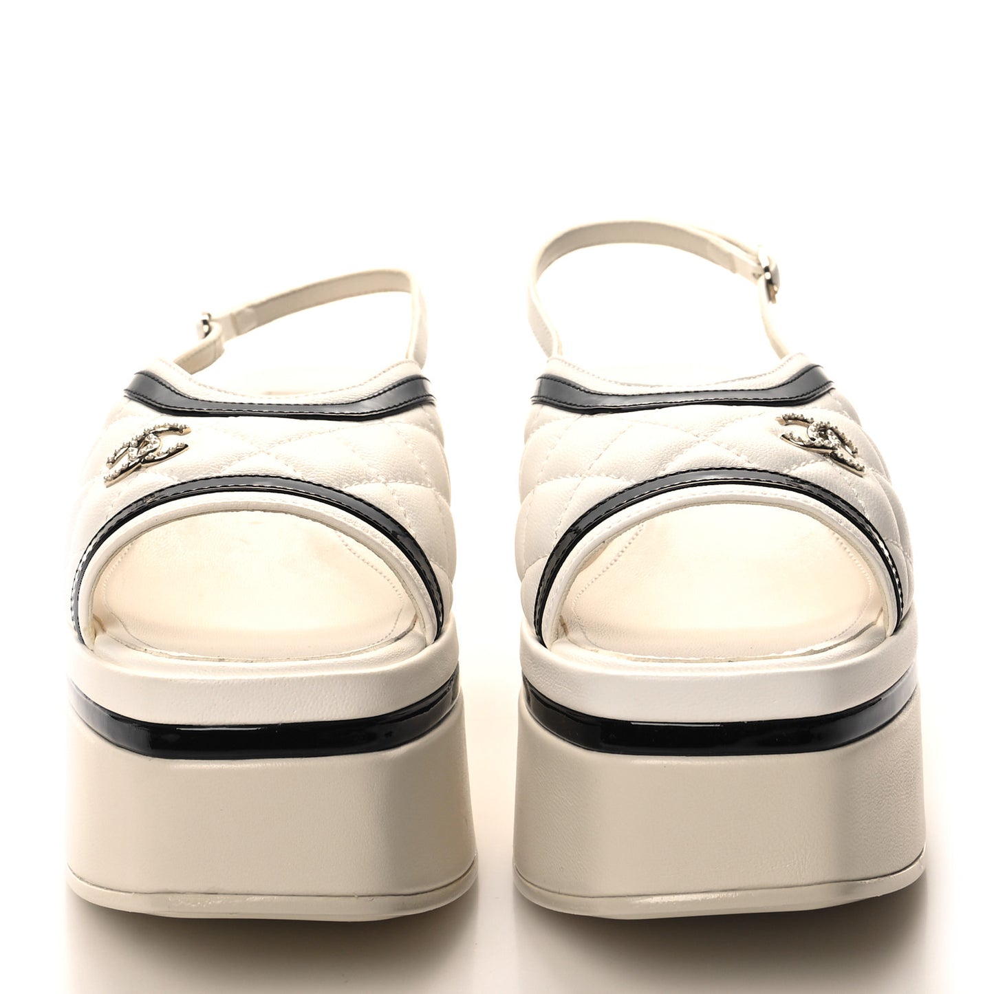 Lambskin Patent Quilted CC Platform Sandals 37 White Black