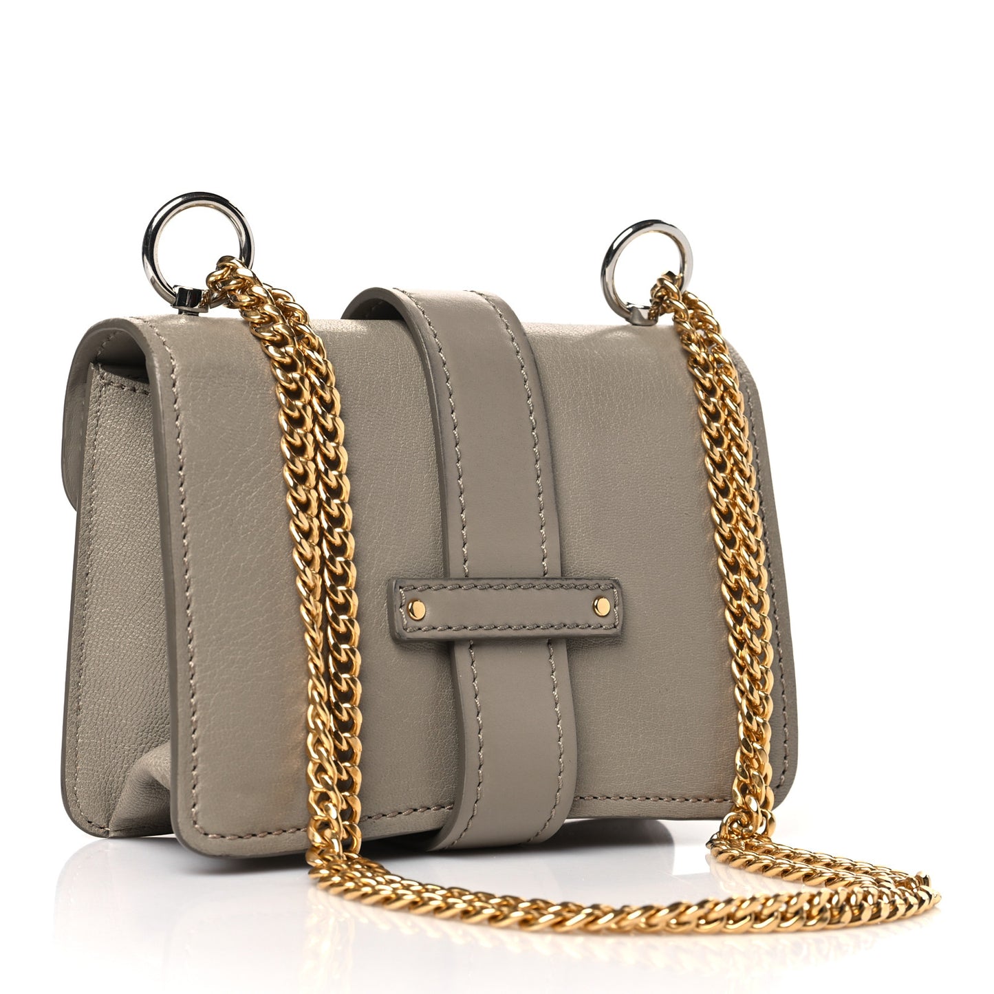 Shiny Goatskin Calfskin Mini Aby Chain Shoulder Bag Motty Grey