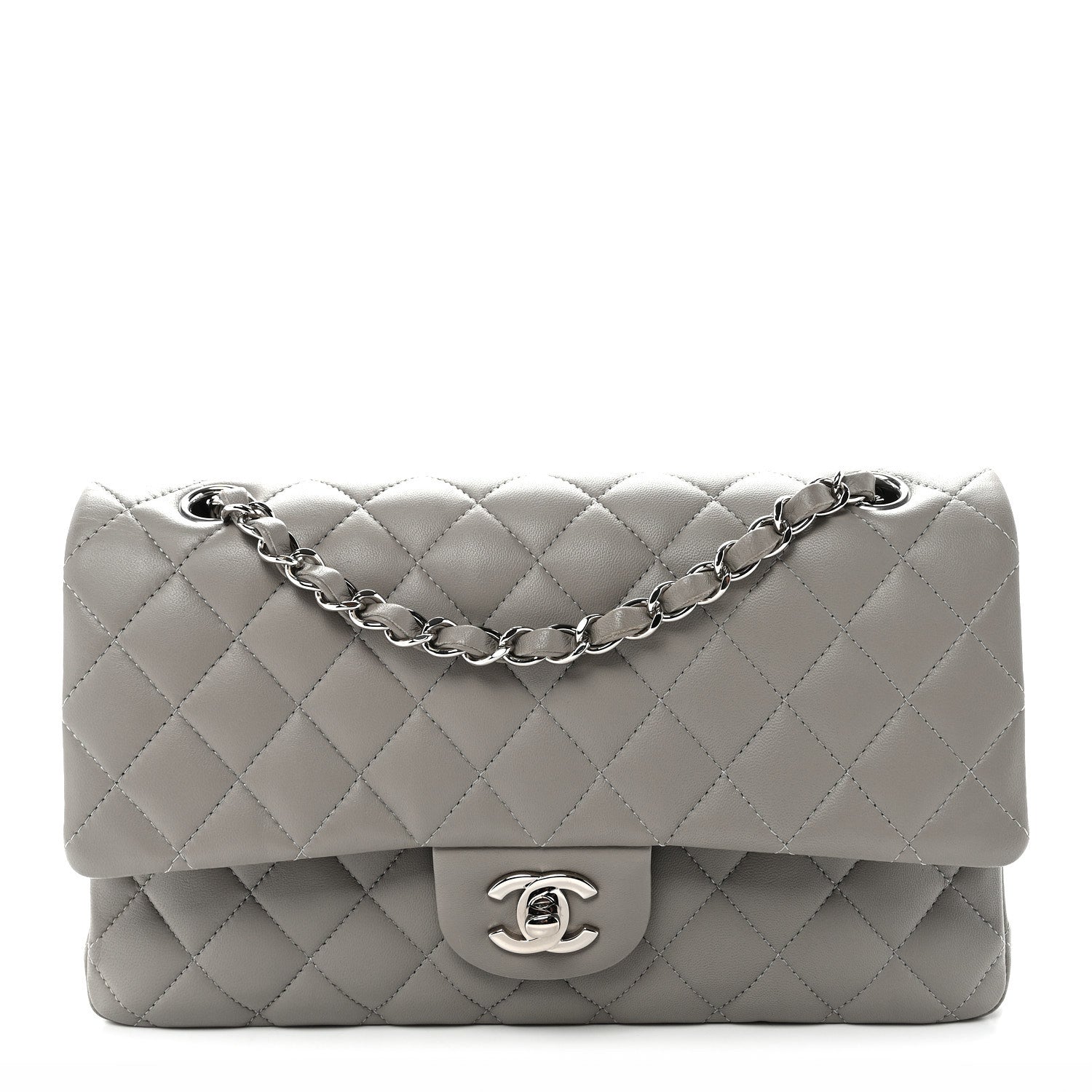 Chanel Lambskin Quilted Medium Double Flap Grey 1886967 – FASHIONPHILE