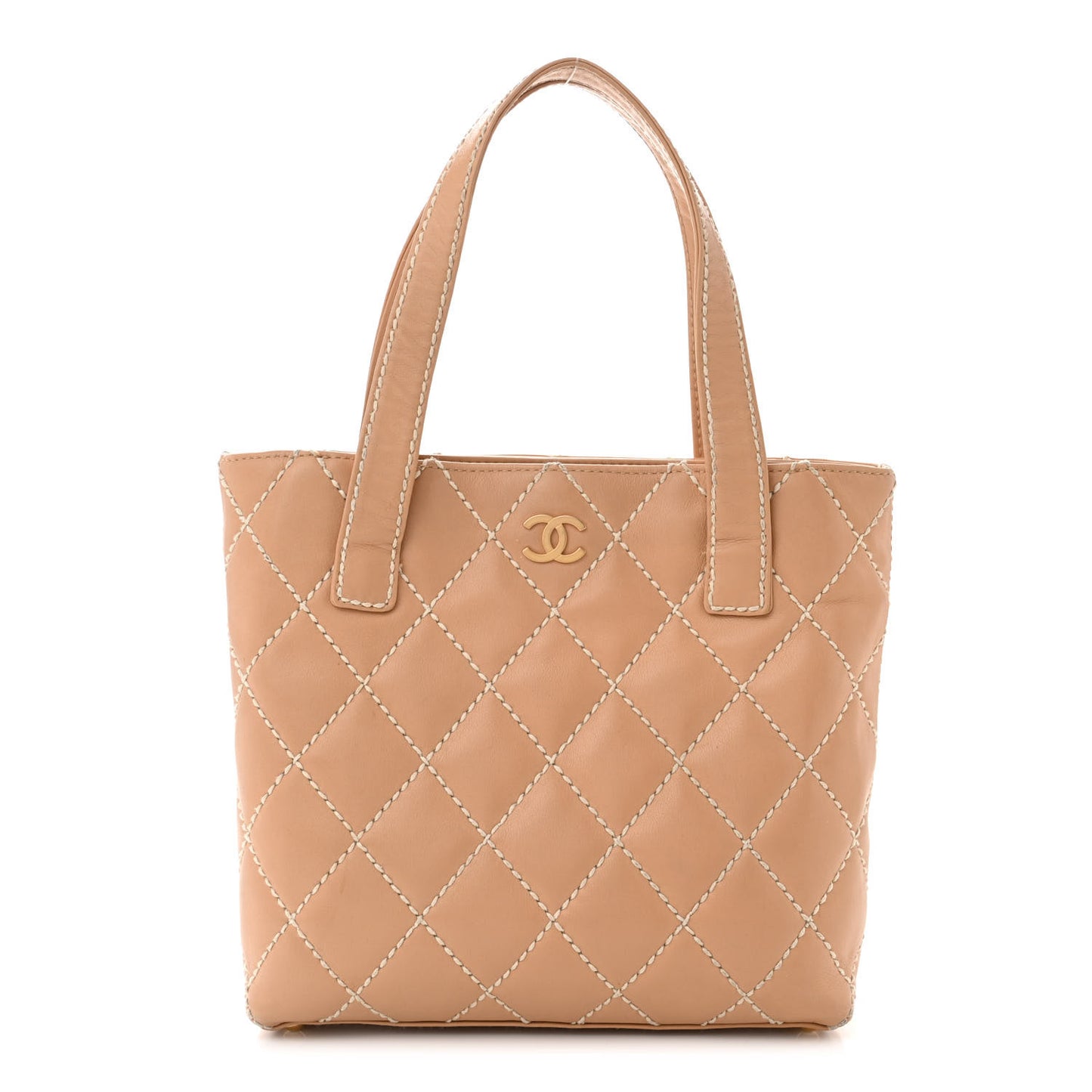 Calfskin Quilted Surpique Stitch Small Tote Beige