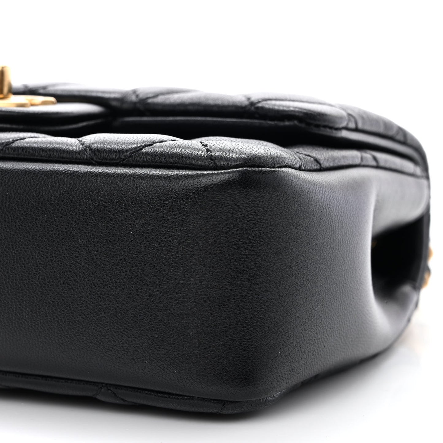Shiny Lambskin Quilted Pearl Twist Mini Square Flap Black