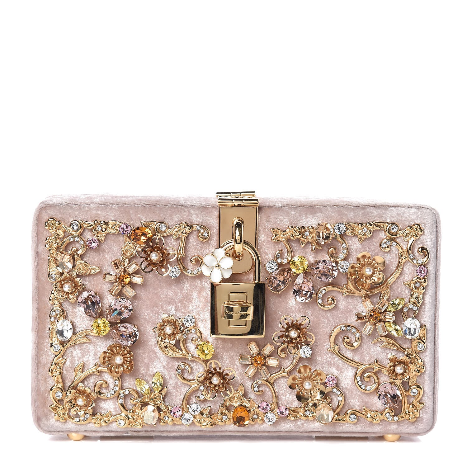 Dolce & Gabbana Velvet Crystal Floral Dolce Box Clutch Pink 417504