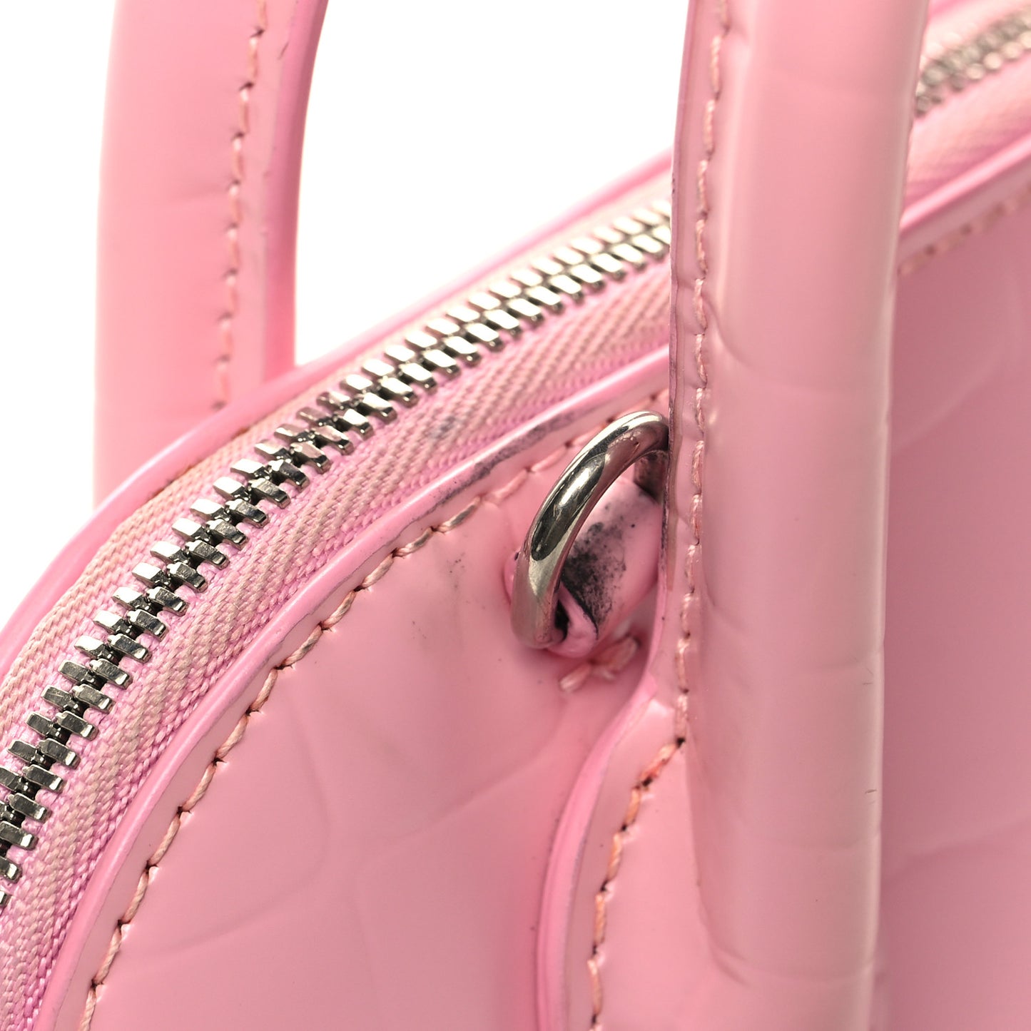 Semi Shiny Calfskin Rivet Crocodile Embossed XXS Ville Top Handle Bag Pink