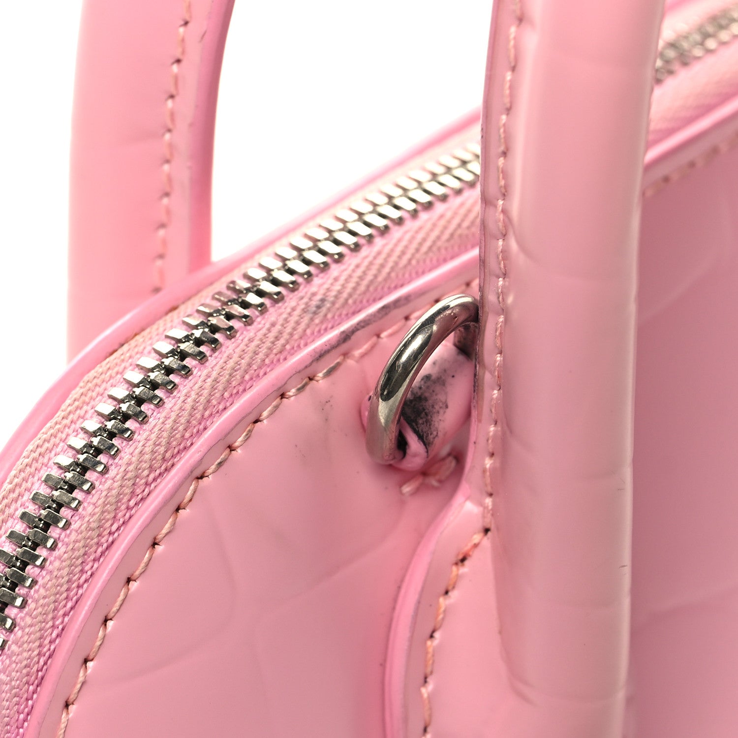 Balenciaga Semi Shiny Calfskin Rivet Crocodile Embossed XXS Ville Top Handle Bag Pink 13 of 14