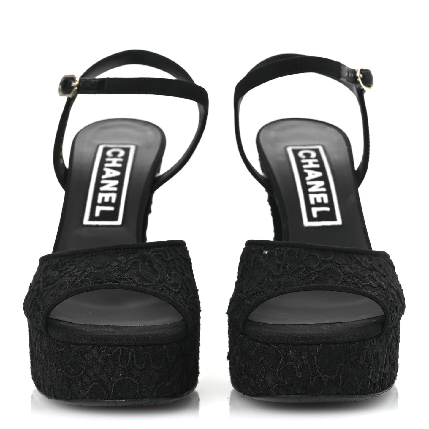 Cotton Lace CC Platform Sandals 36.5 Black