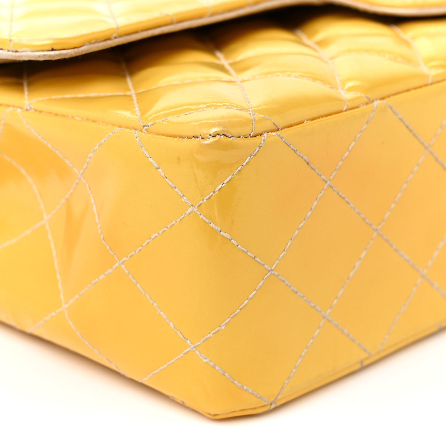 Patent Quilted Medium Double Flap Yellow