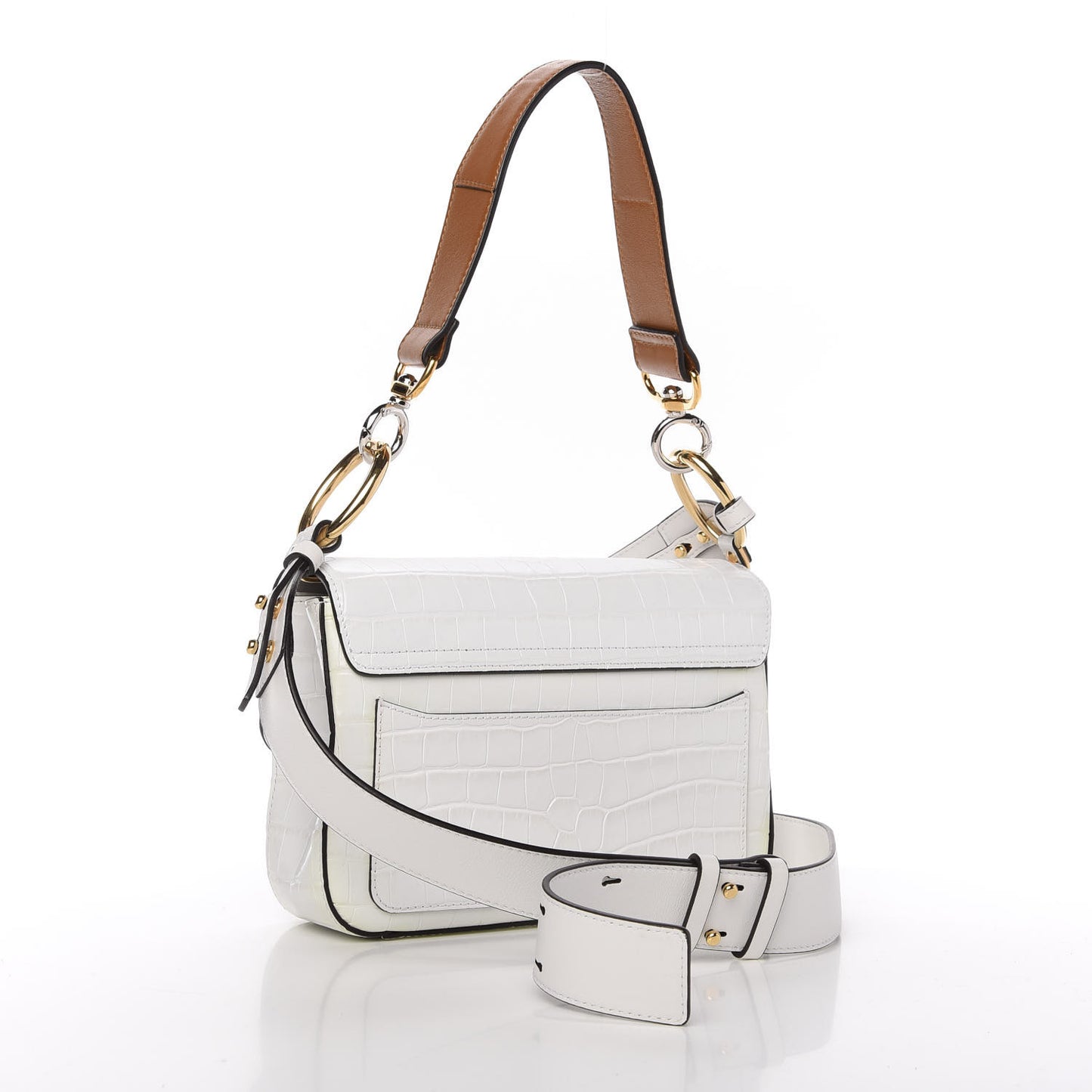 Calfskin Crocodile Embossed Small C Double Carry Brilliant White