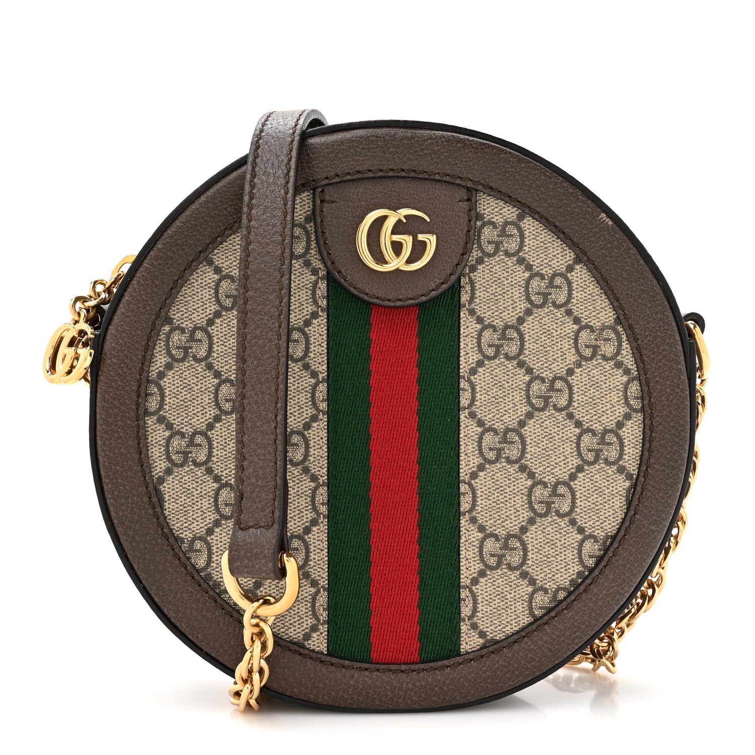 Gucci GG Supreme Monogram Web Mini Ophidia Round Shoulder Bag Brown 1 of 12