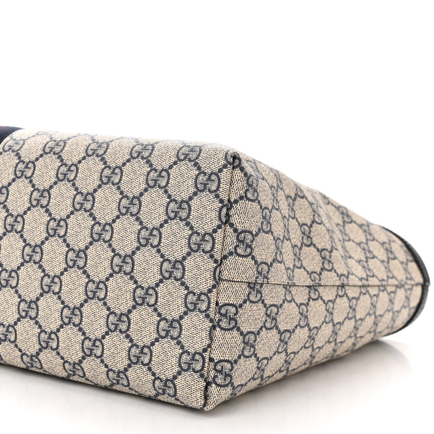 GG Supreme Monogram Textured Calfskin Web Medium Ophidia Shopping Tote Beige Blue