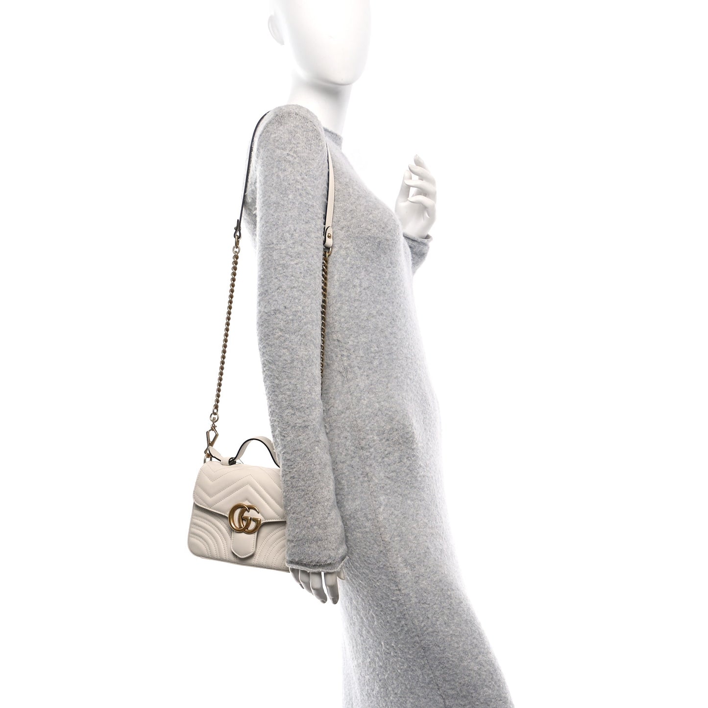 Calfskin Matelasse Mini GG Marmont Top Handle Shoulder Bag White