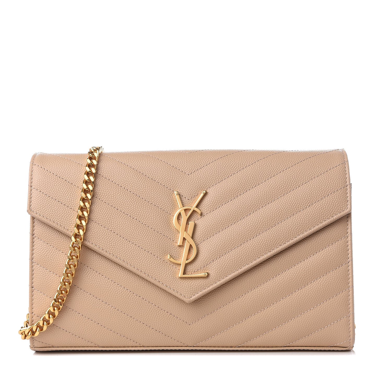 Grain De Poudre Matelasse Chevron Monogram Chain Wallet Nude Powder