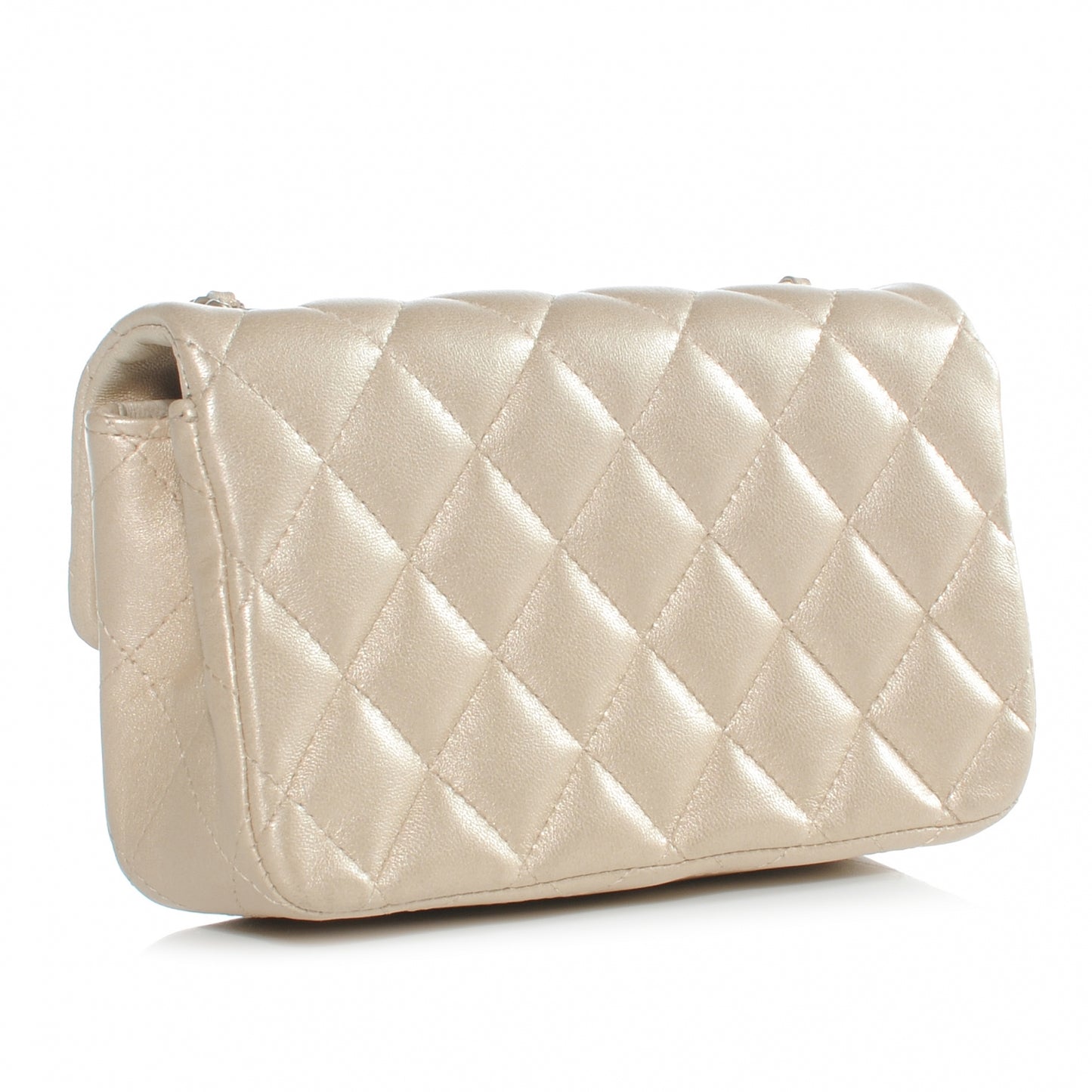 Lambskin Quilted Extra Mini Flap Light Gold