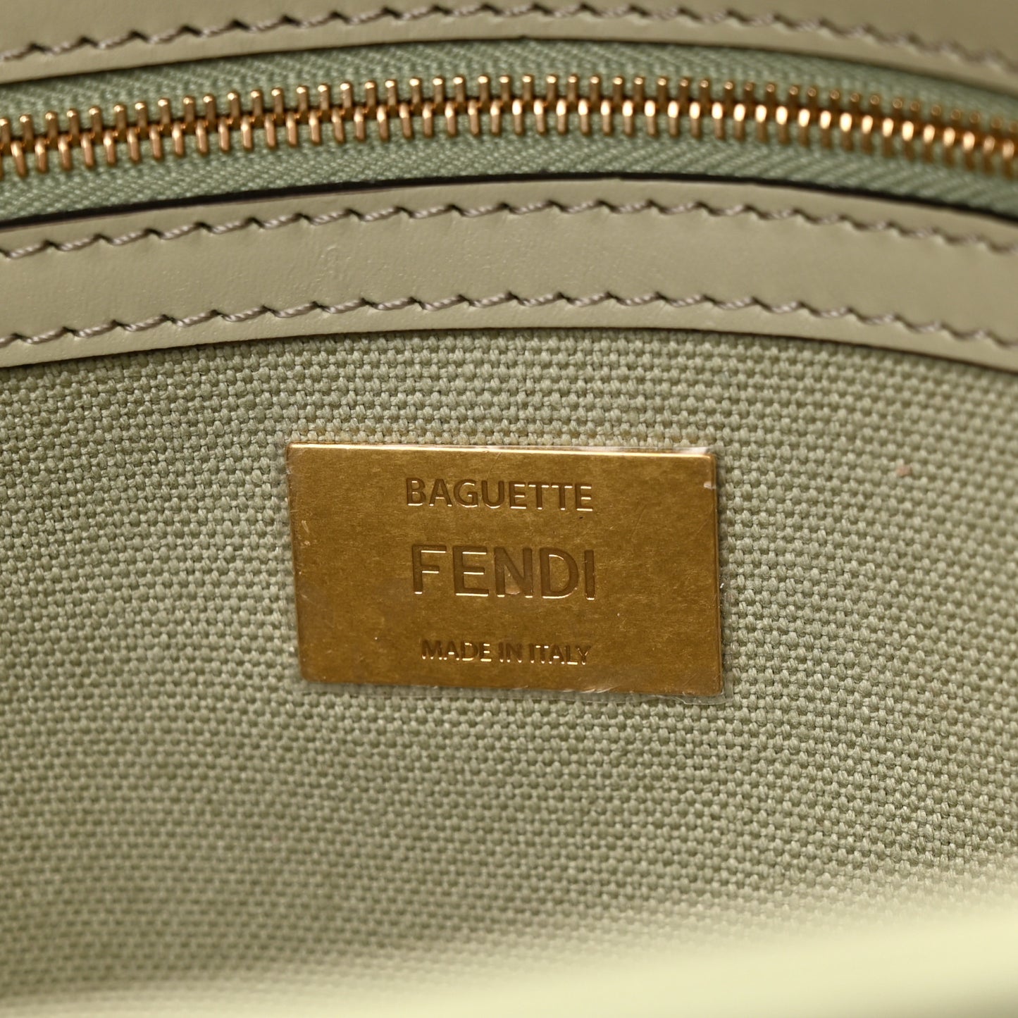 Canvas Vitello King FF Embroidered Baguette Green Tea
