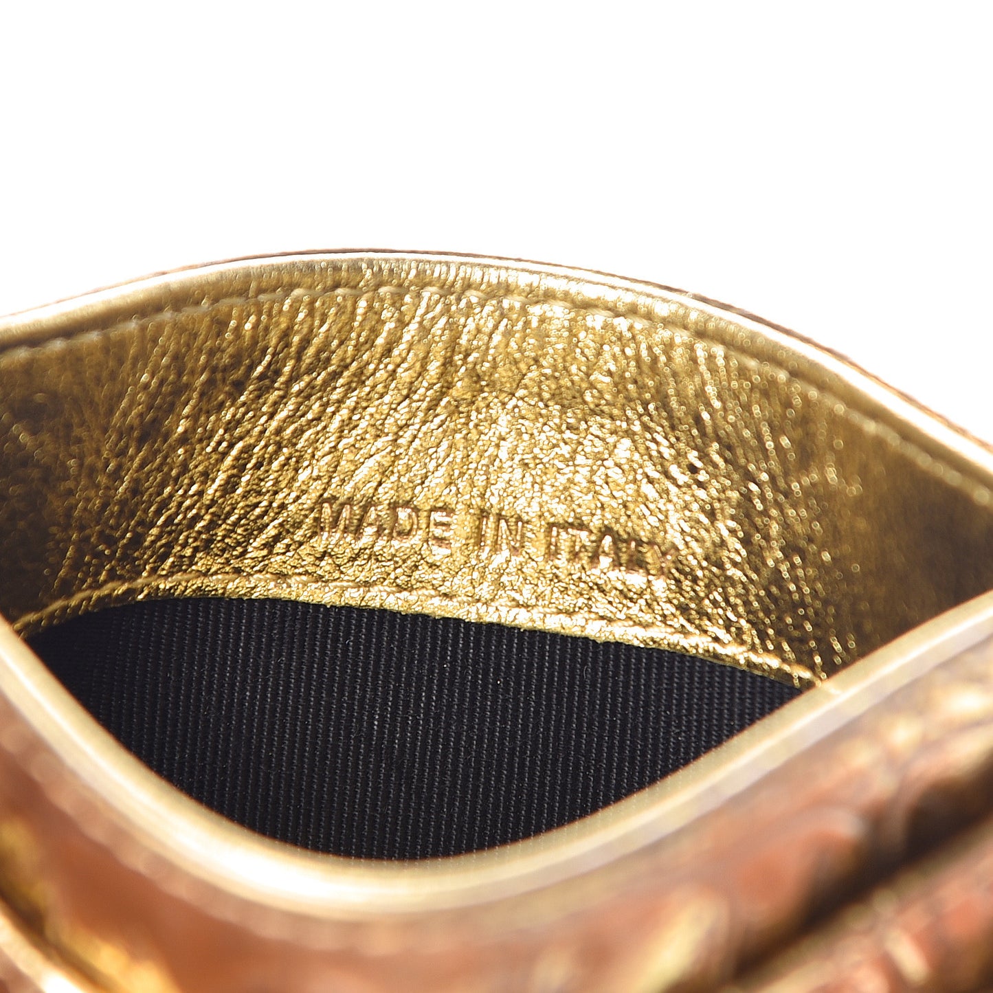 Metallic Calfskin Crocodile Embossed Cocodile Card Holder Gold