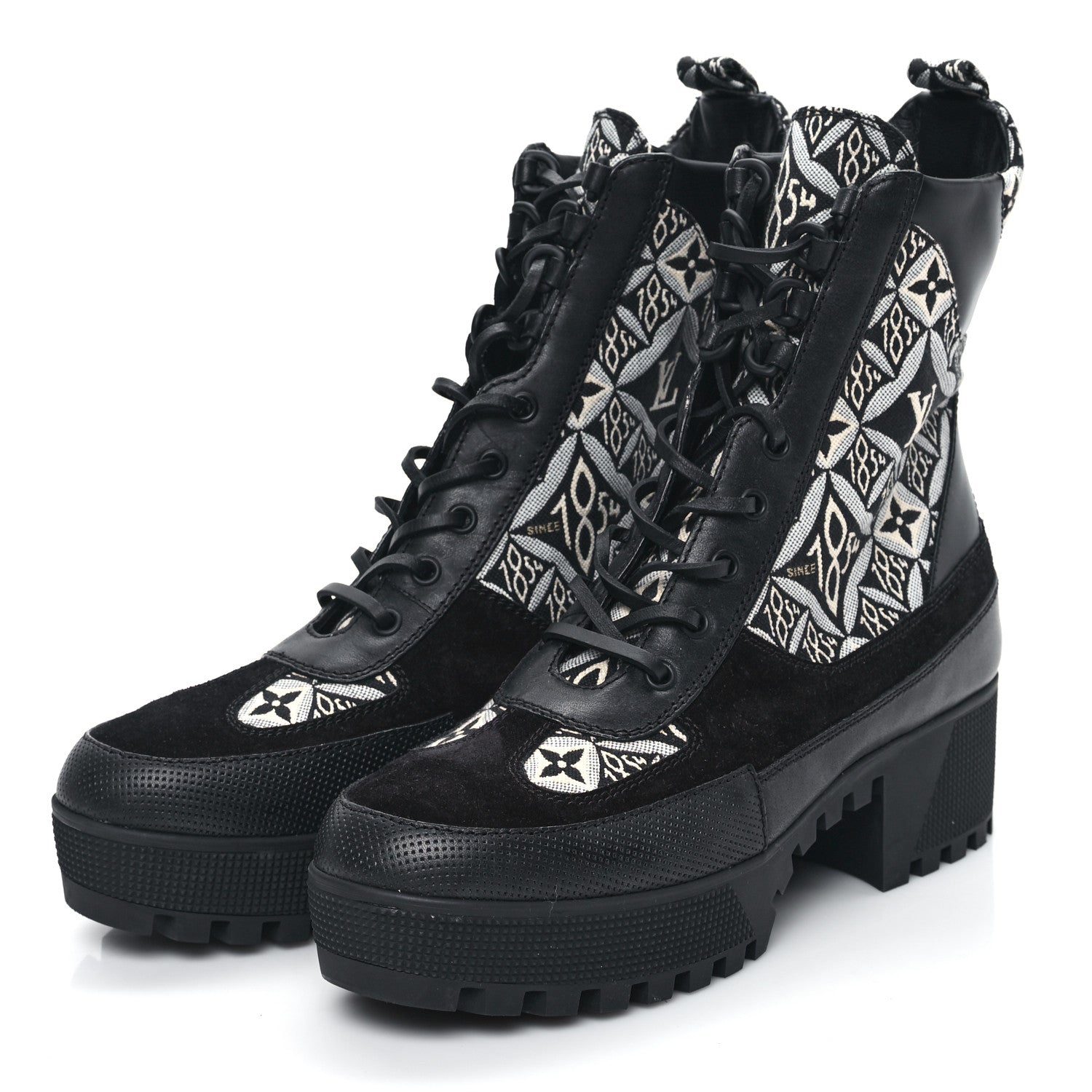 Louis Vuitton Suede Calfskin Jacquard Since 1854 Laureate Platform Desert Boots 40 Black 3 of 8