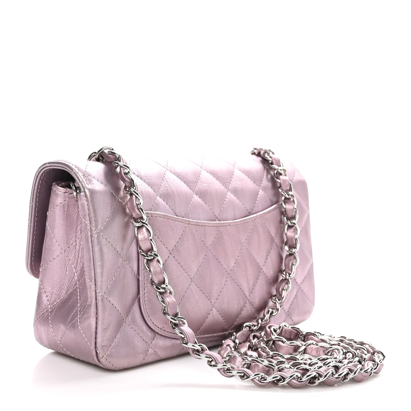Metallic Calfskin Quilted Mini Rectangular Flap Pink