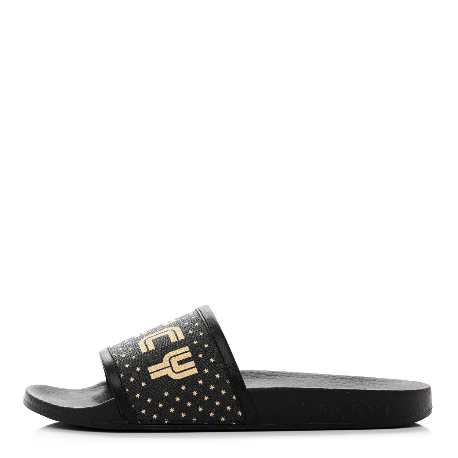 Gucci X SEGA Supreme Canvas GUCCY Stars Womens Slide Sandals 36 Black Gold 1 of 8