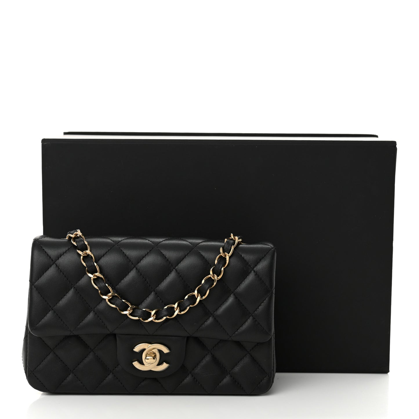 Lambskin Quilted Mini Rectangular Flap Black