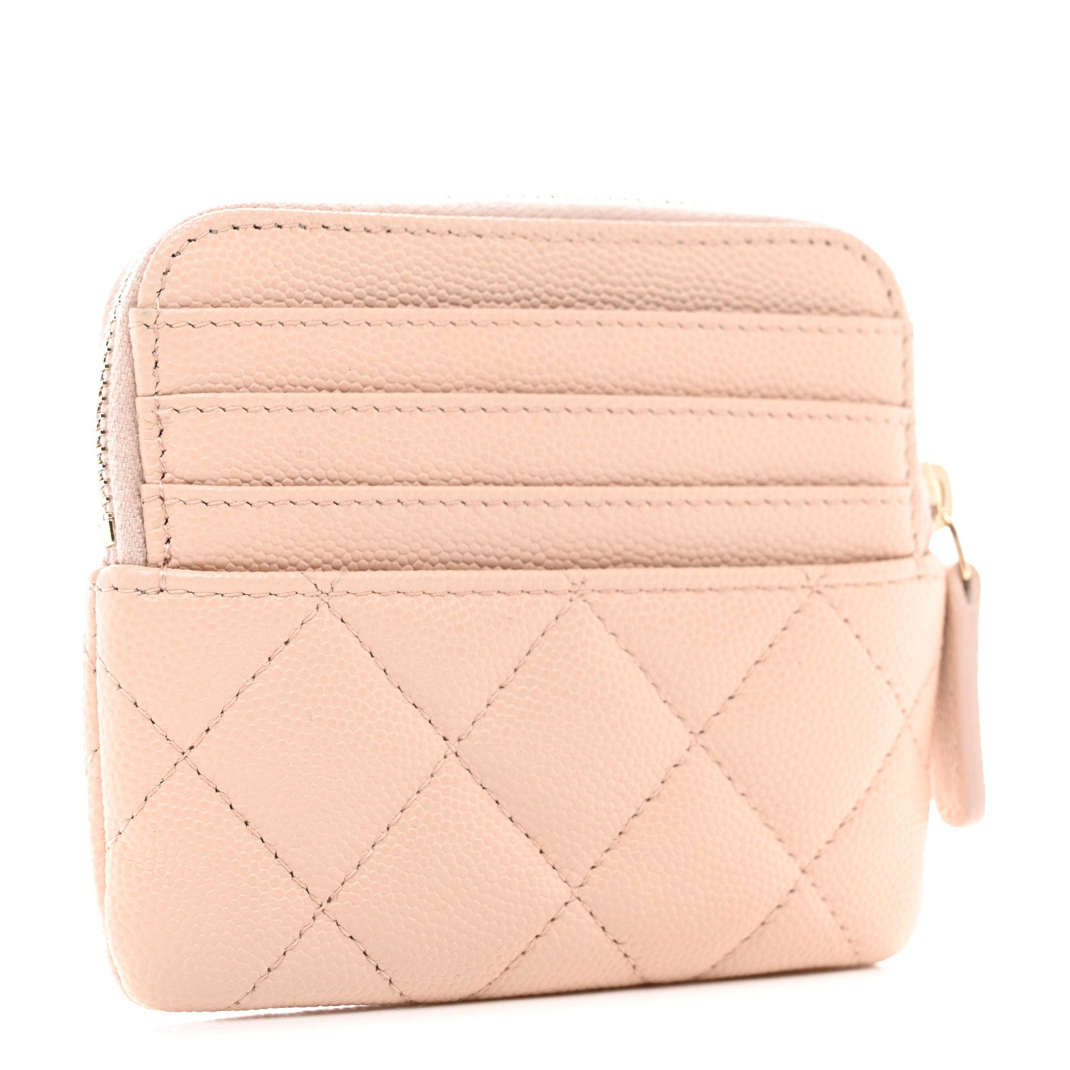 Chanel Caviar Quilted Zip Card Holder Wallet Light Beige 3 of 7