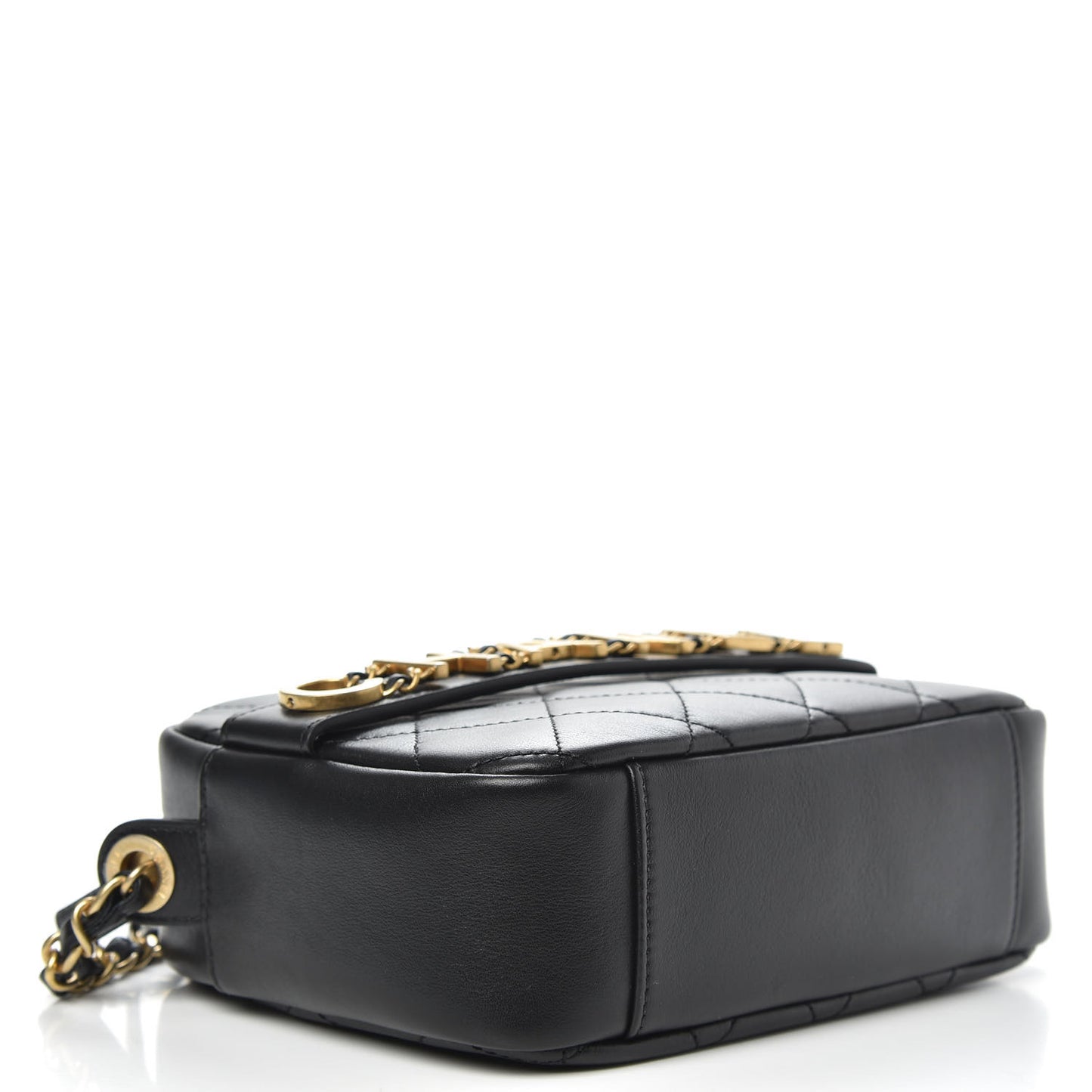 Calfskin Quilted Enchained Camera Case Bag Black