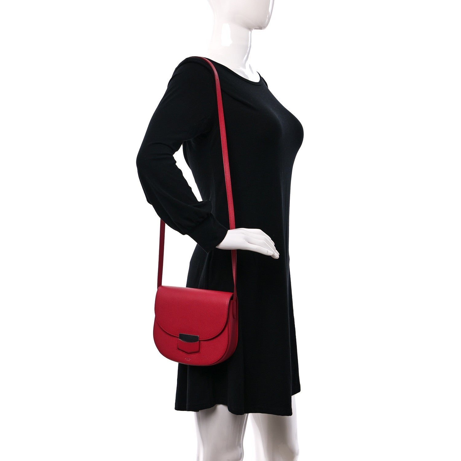 Celine Grained Calfskin Small Trotteur Dark Pink 2 of 10