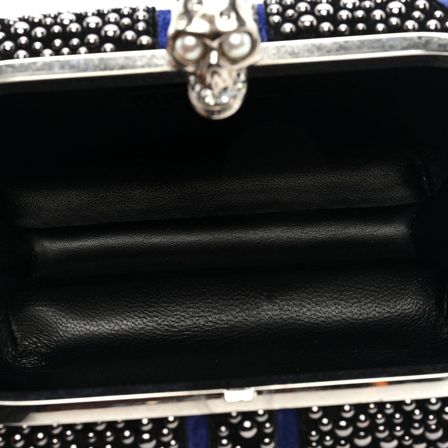 Suede Studded Britannia Skull Box Clutch Blue Black
