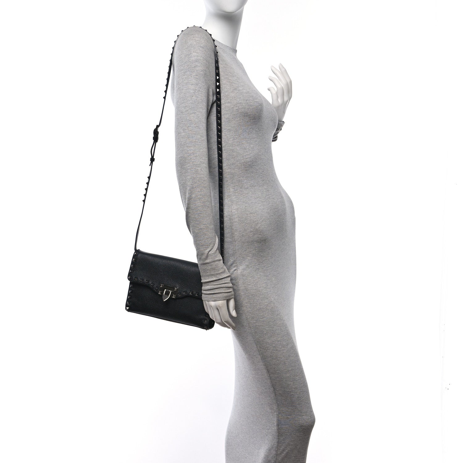 Valentino Garavani Pebbled Calfskin Monochrome Medium Rockstud Flip Lock Crossbody Bag Black 2 of 9