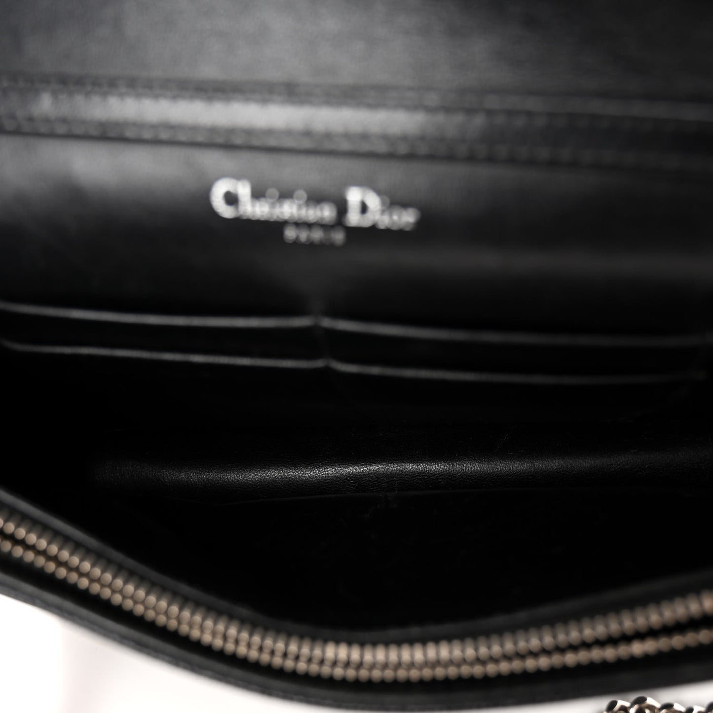 Grained Calfskin Diorama Wallet on Chain Pouch Black