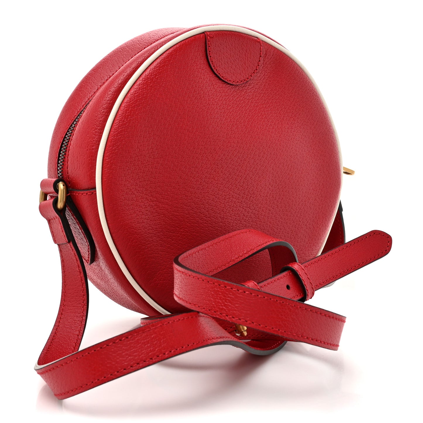 X ADIDAS Calfskin Small Ophidia Round Shoulder Bag White Red