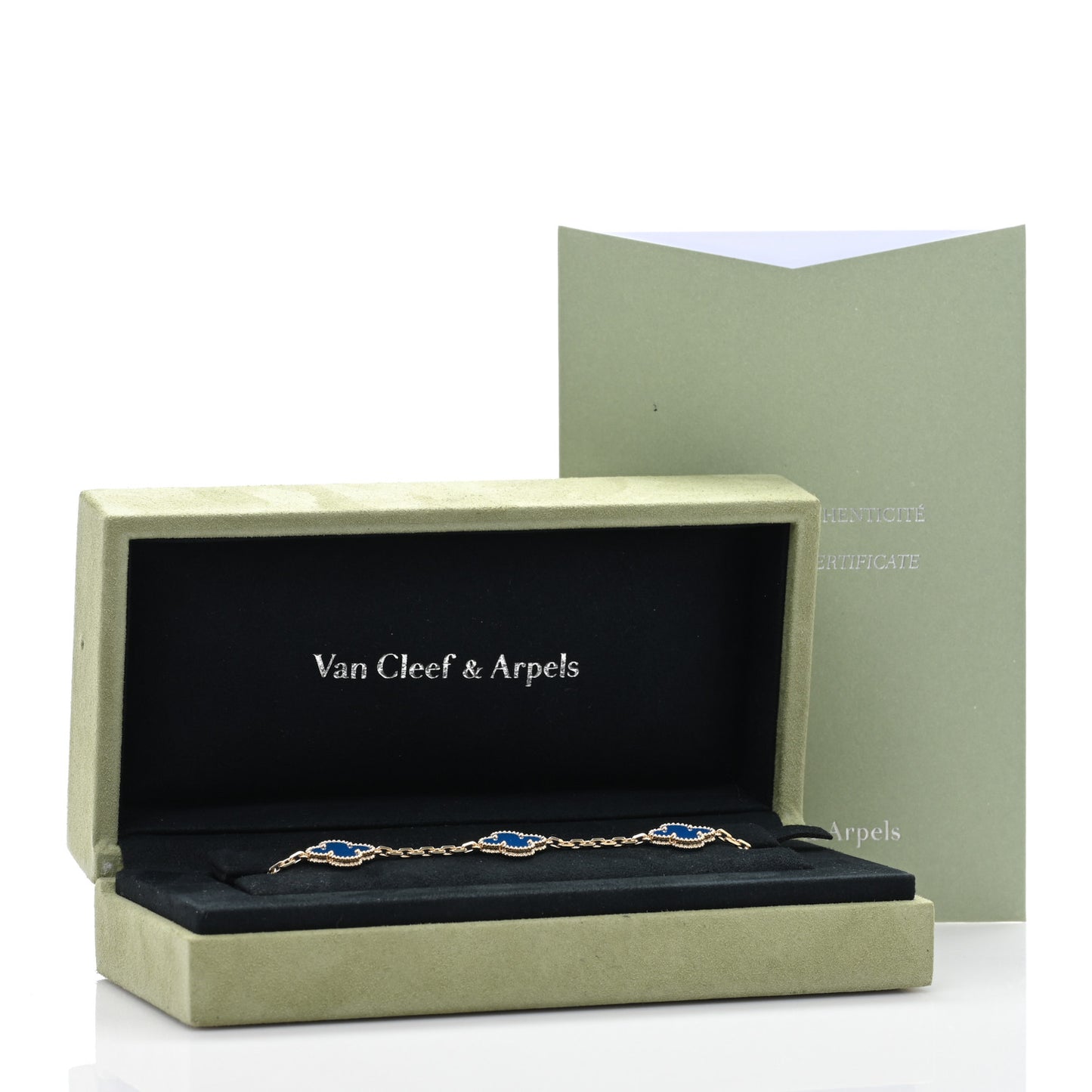 18K Yellow Gold Blue Agate 5 Motifs Vintage Alhambra Bracelet