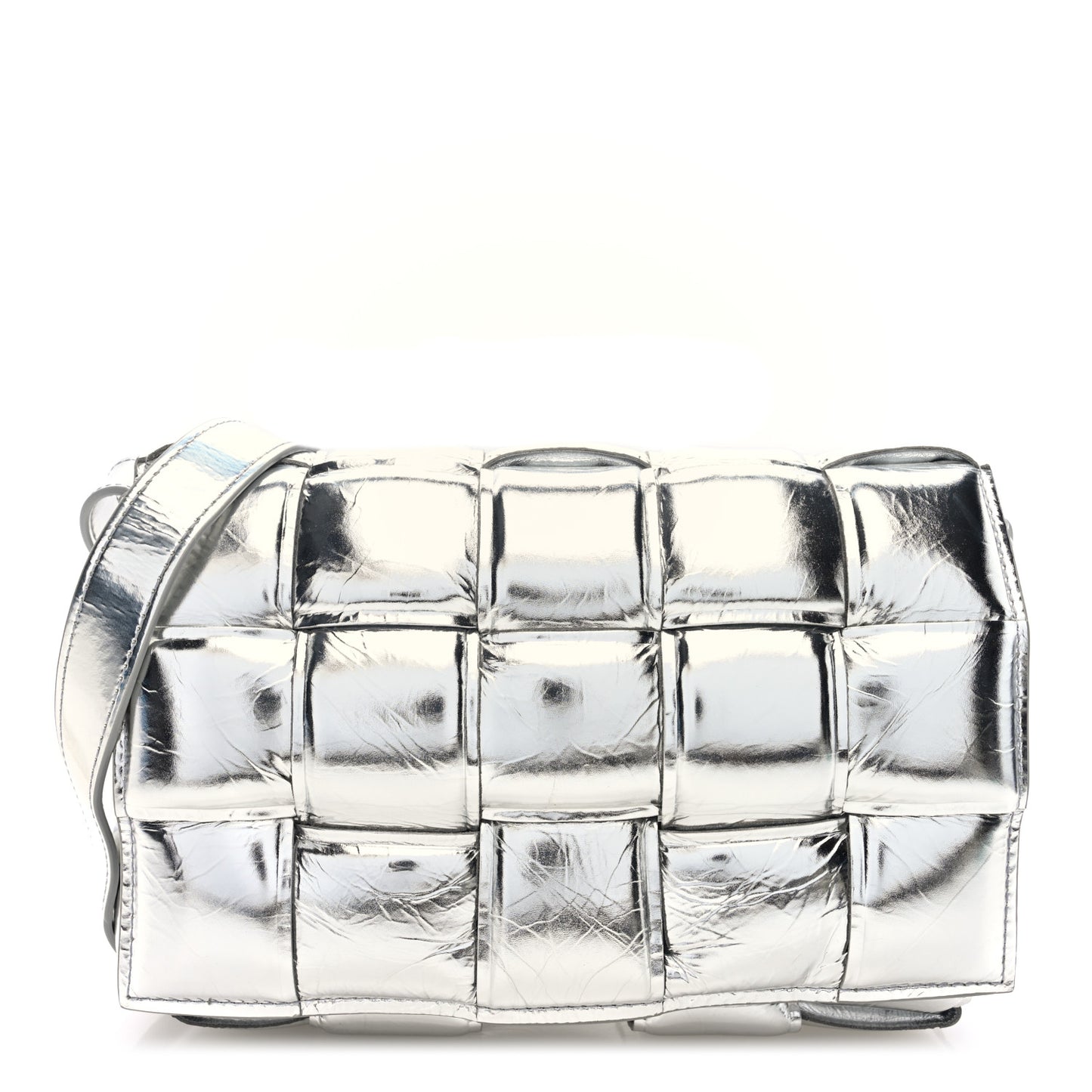 Metallic Lambskin Padded Cassette Crossbody Bag Silver