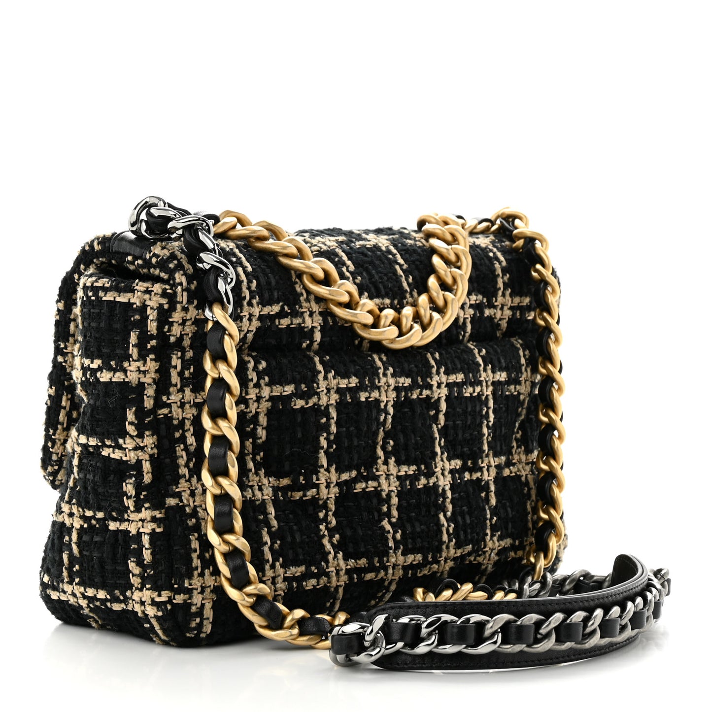 Tweed Quilted Medium Chanel 19 Flap Black Beige