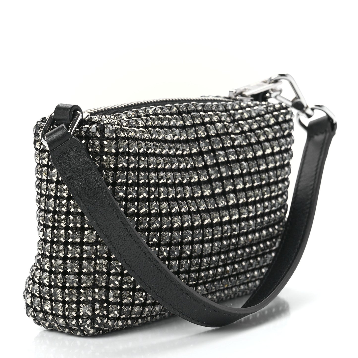 Mesh Crystal Rhinestone Mini Heiress Pouch Black Silver