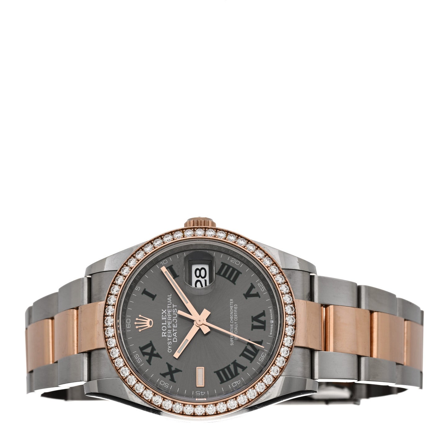 Stainless Steel 18K Everose Gold Diamond Bezel 36mm Oyster Perpetual Wimbledon Datejust Watch Slate 126281RBR