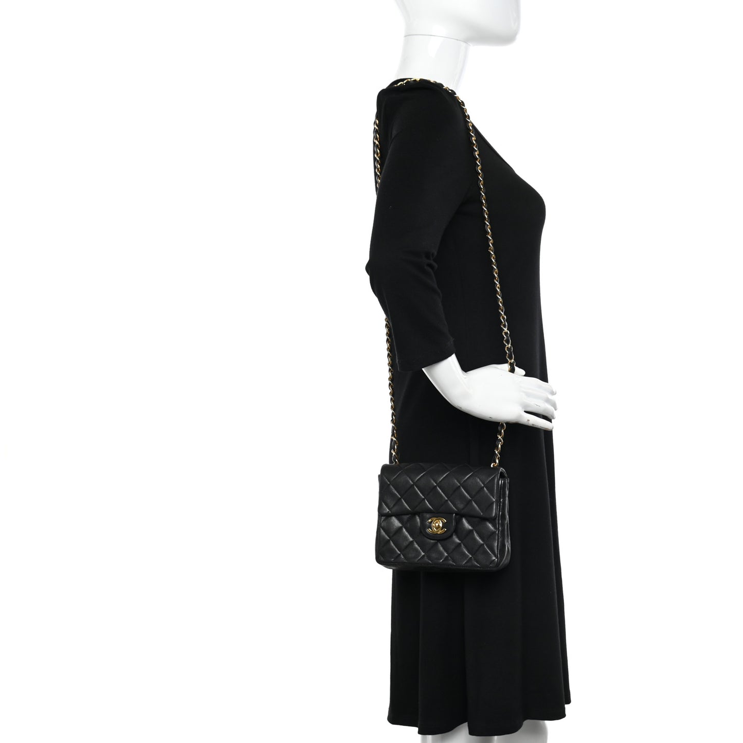 Lambskin Quilted Mini Square Flap Bag Black
