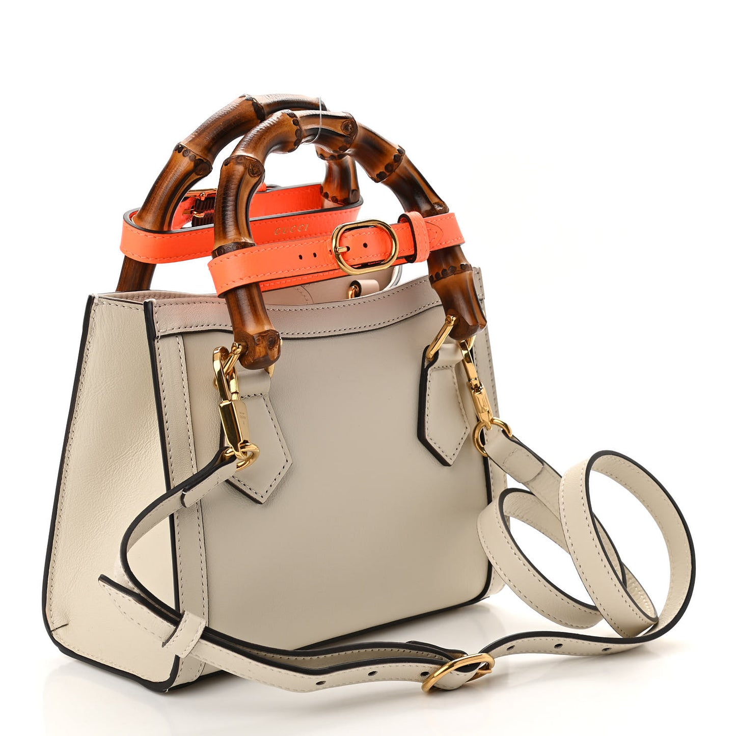 Wonka Grain Calfskin Mini Diana Tote Bag Mystic White Orange Fluo