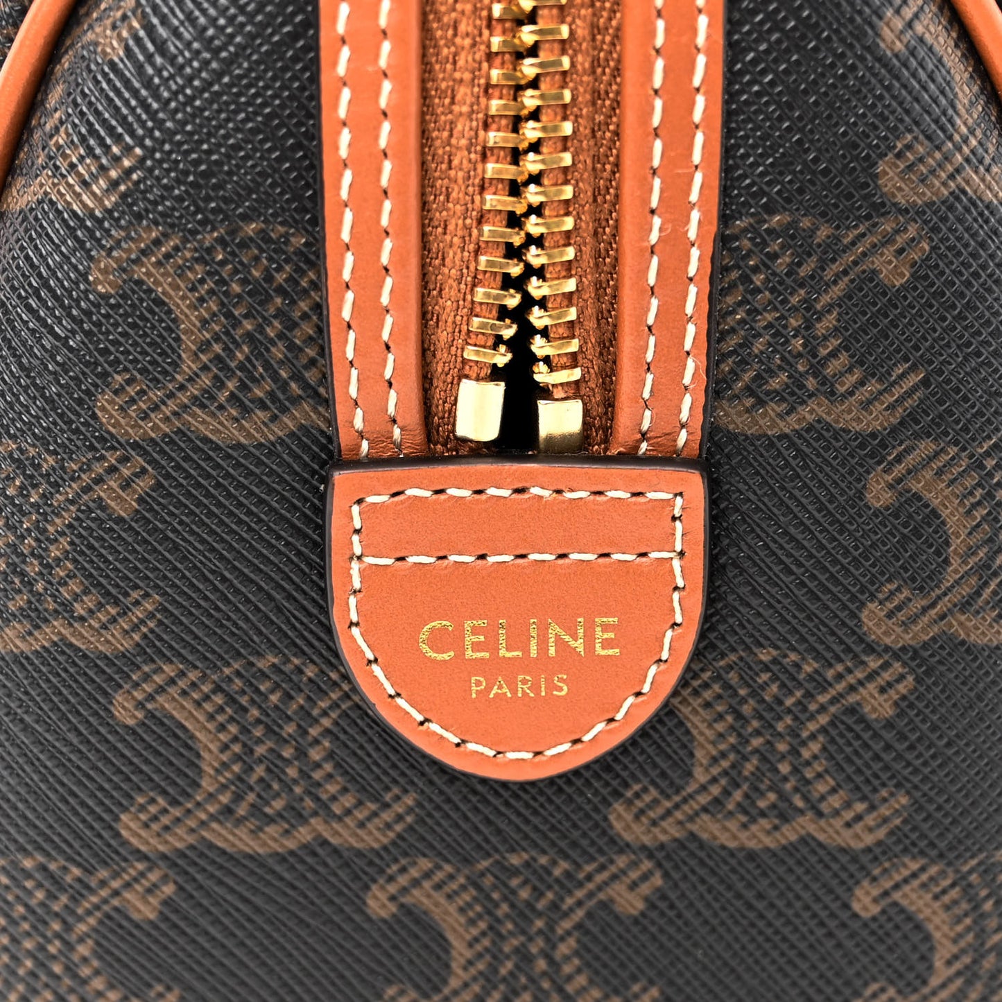 Triomphe Canvas Calfskin Small Boston Bag Tan