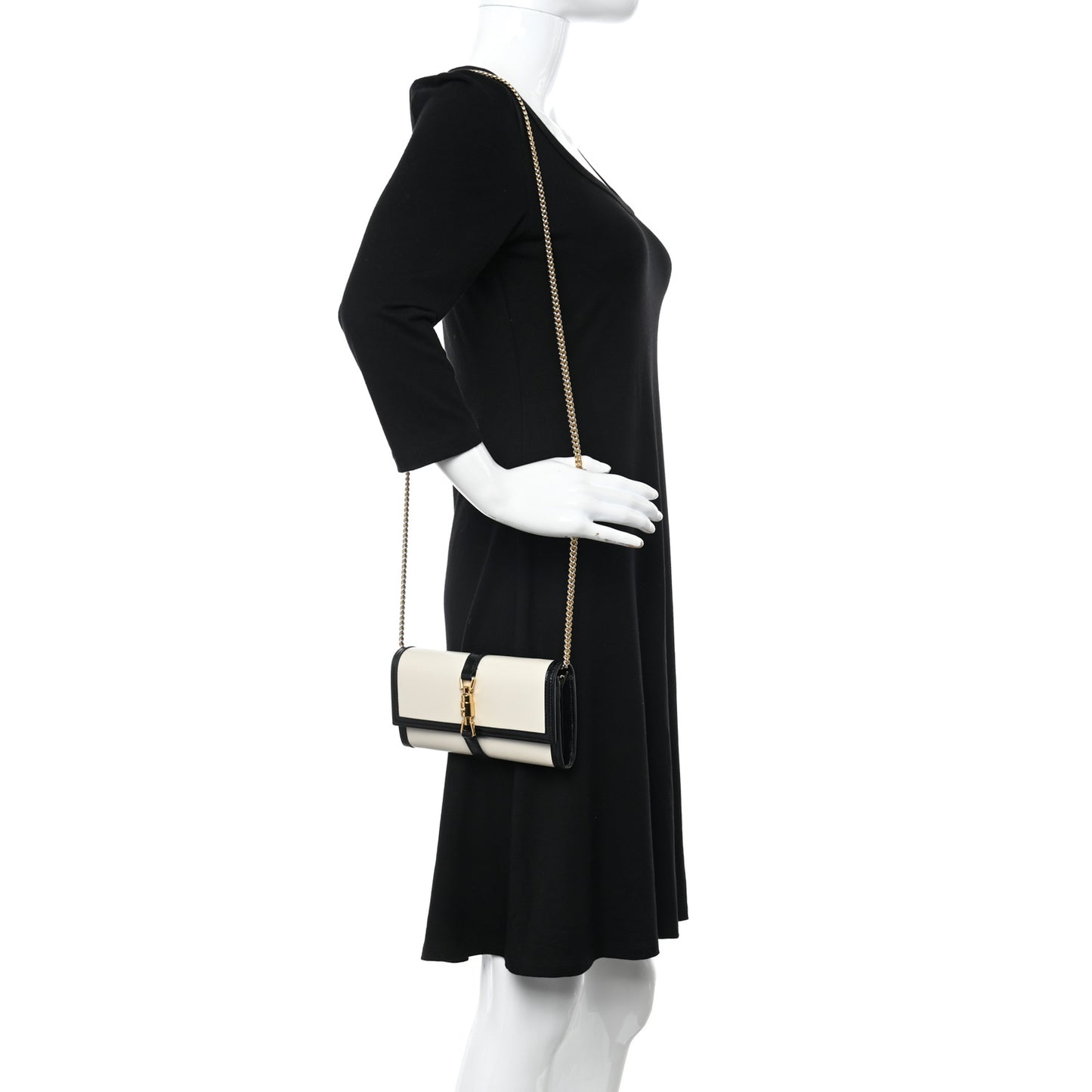 Calfskin Bi-Color Jackie 1961 Chain Wallet Mystic White Black