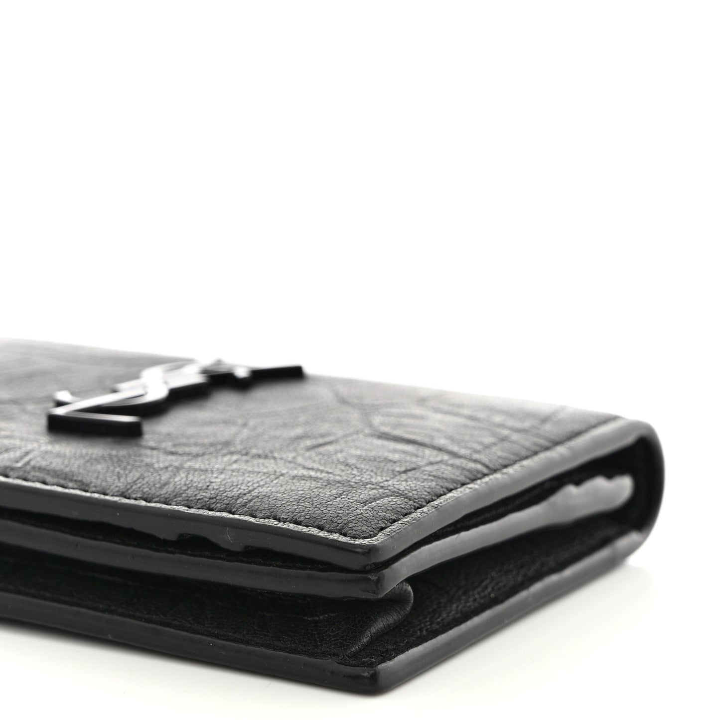 Calfskin Crocodile Embossed Monogram Monochrome Business Card Holder Black