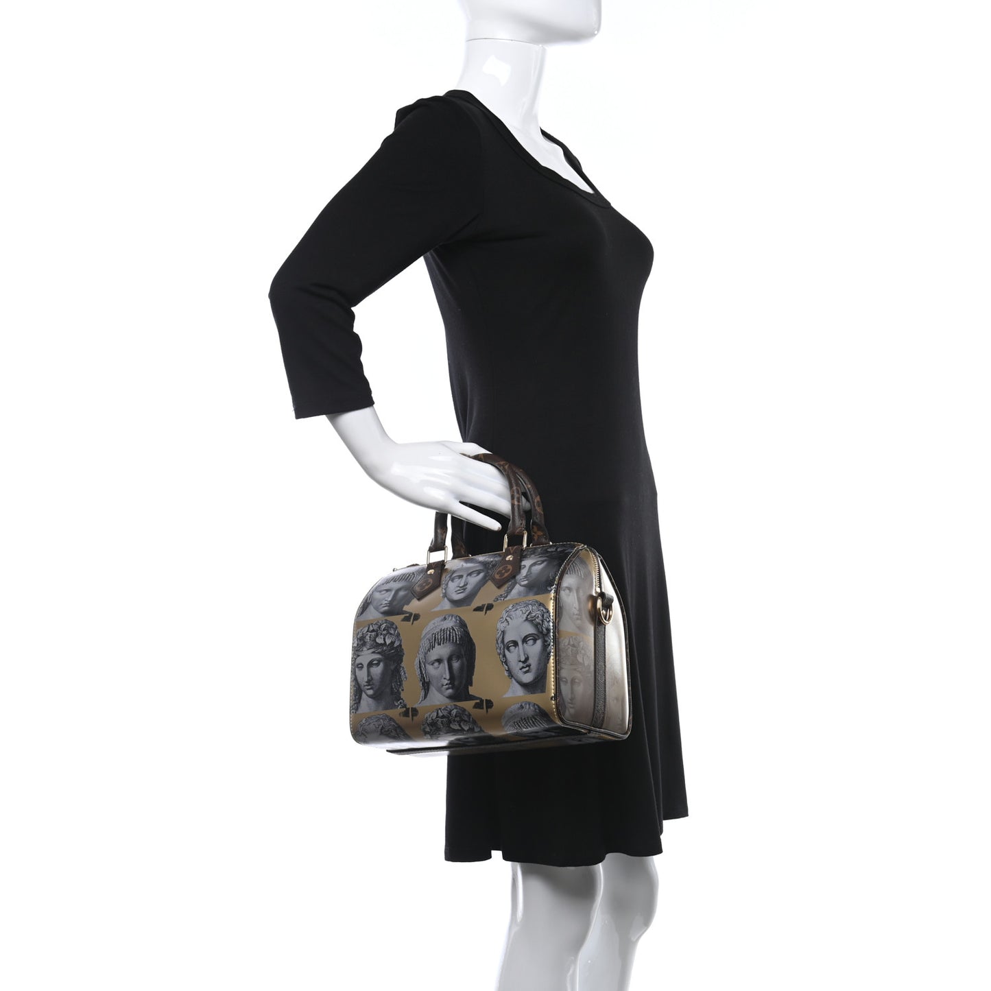 X FORNASETTI Calfskin Fornasetti Speedy Bandouliere 25 Gold