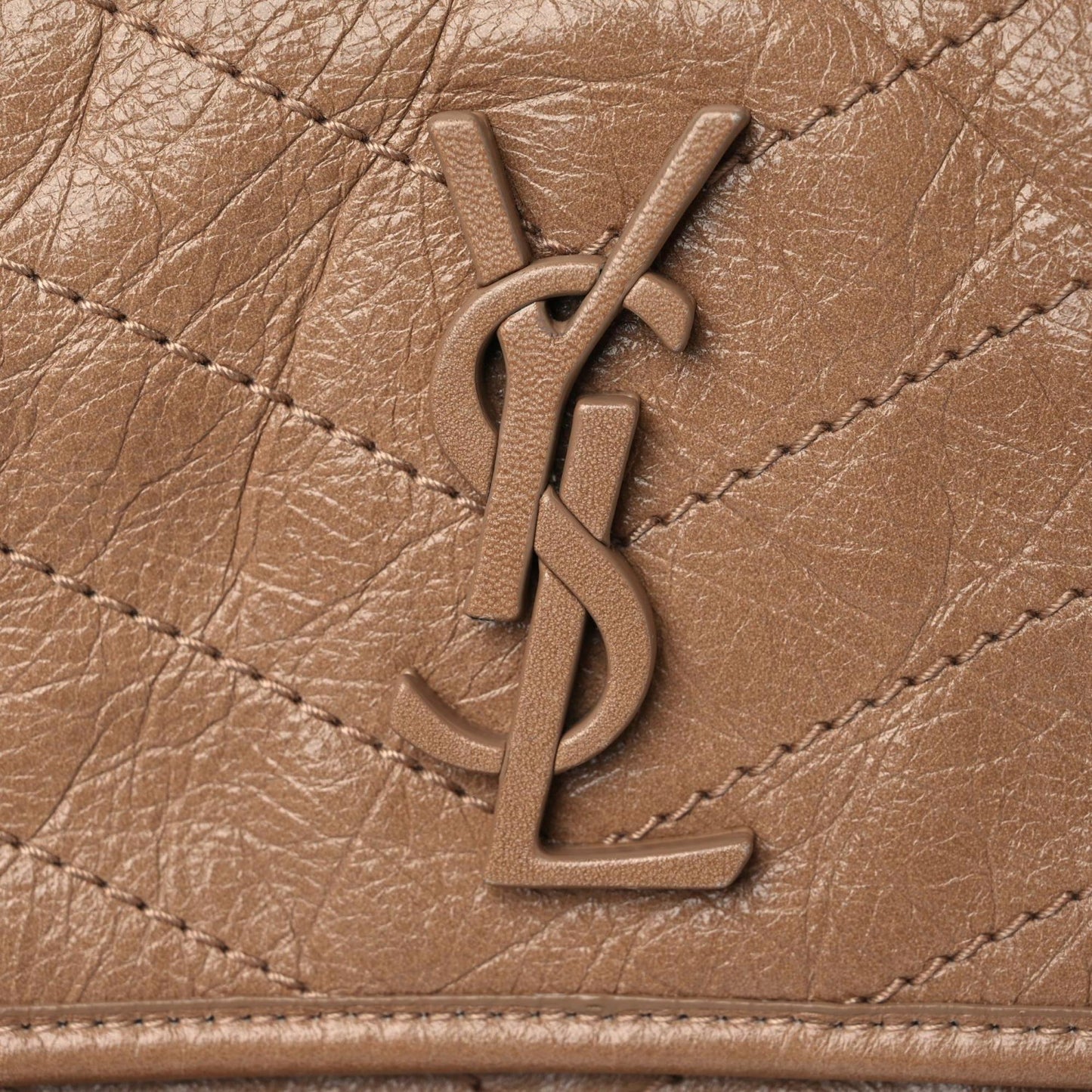 Crinkled Calfskin Matelasse Monogram Medium Niki Chain Satchel Dark Toffee