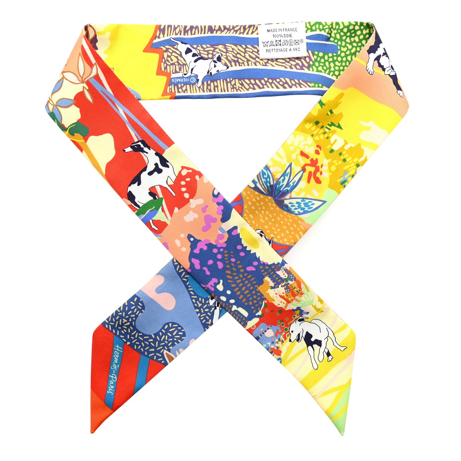 Hermes Silk En Liberte Twilly Jaune Vif Bleu Rouge 1885576