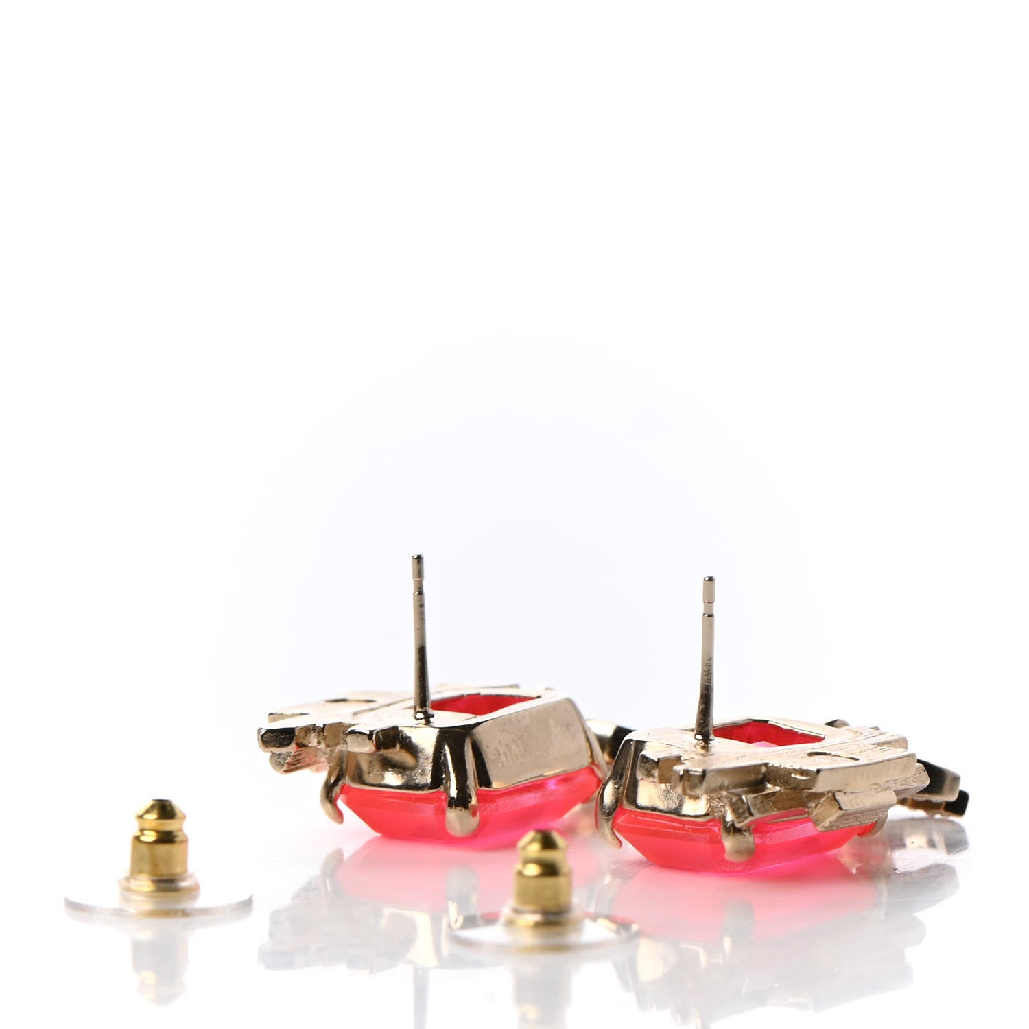 Chanel Metal Crystal CC Earrings Gold Pink 4 of 5