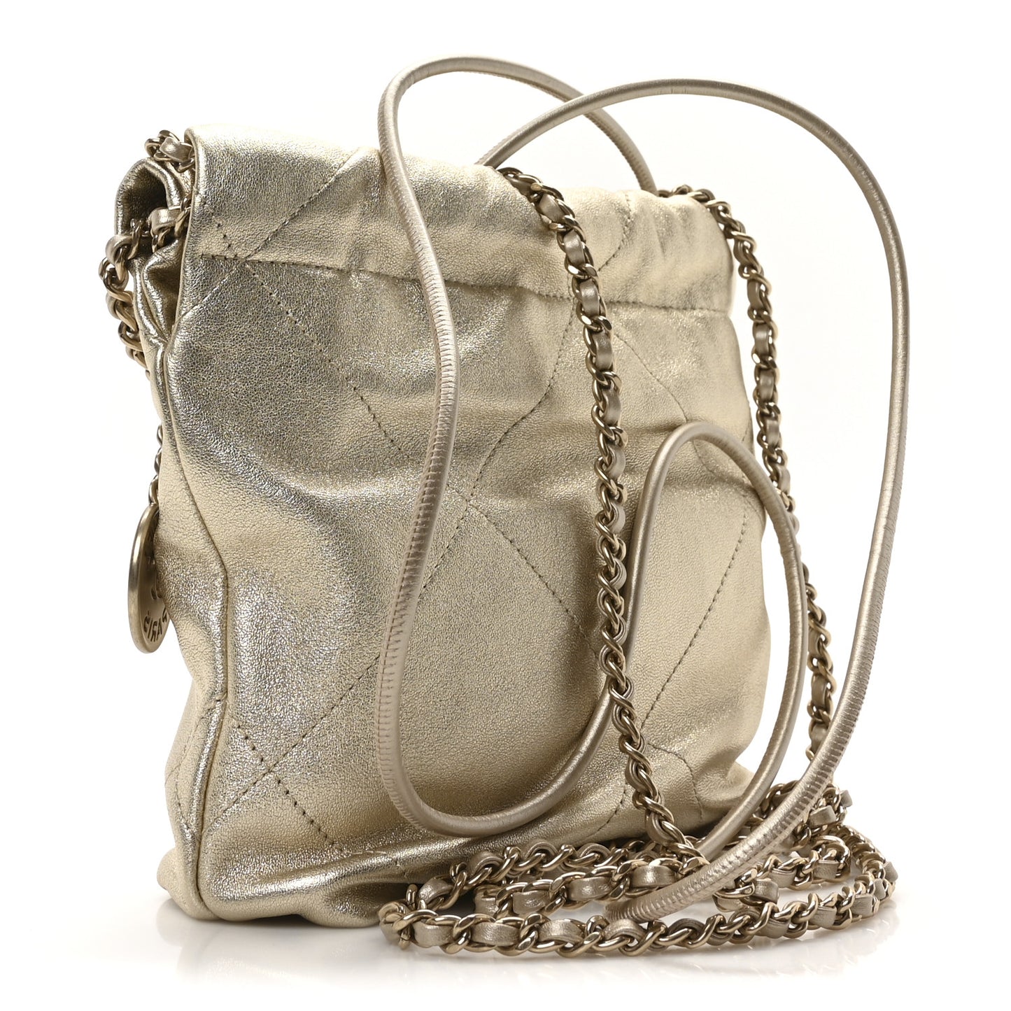 Metallic Lambskin Quilted Mini Chanel 22 Golden
