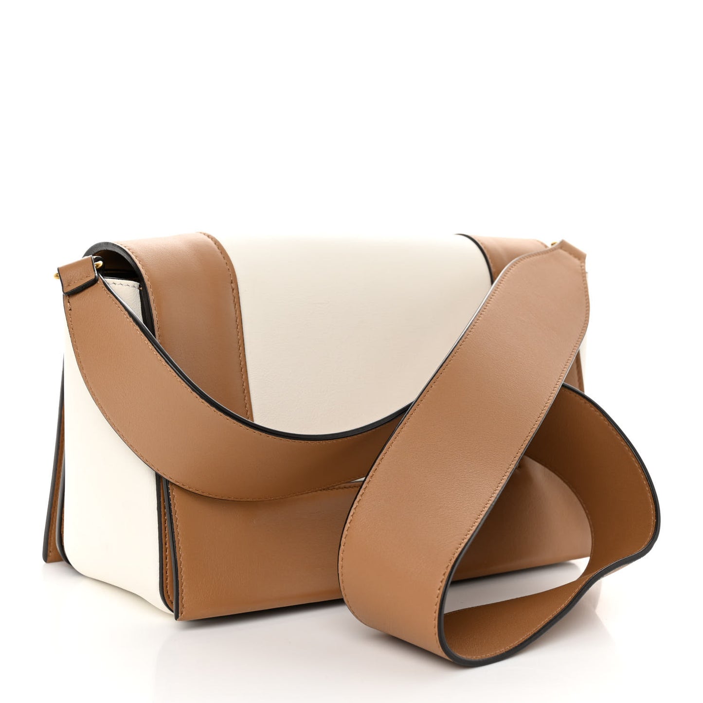 Shiny Smooth Calfskin Medium Frame Shoulder Bag Tan Optic White