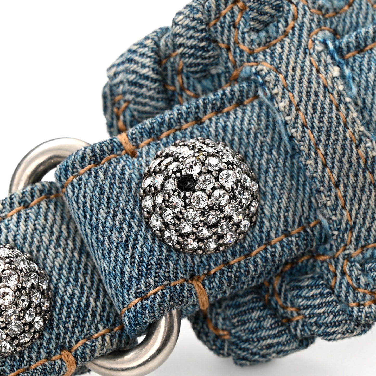 Washed Frayed Denim Crystal Small Le Cagole Shoulder Bag Blue