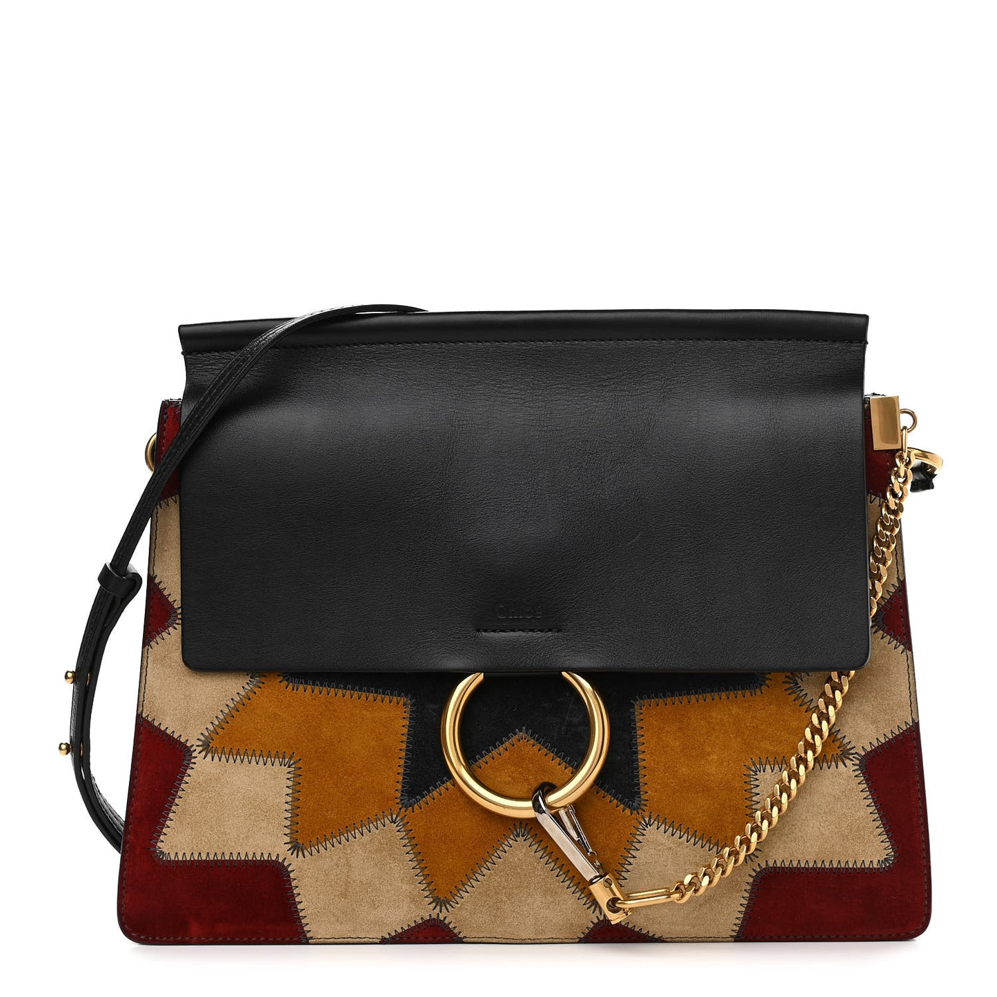 Suede Wonder Woman Patchwork Medium Faye Shoulder Bag Black